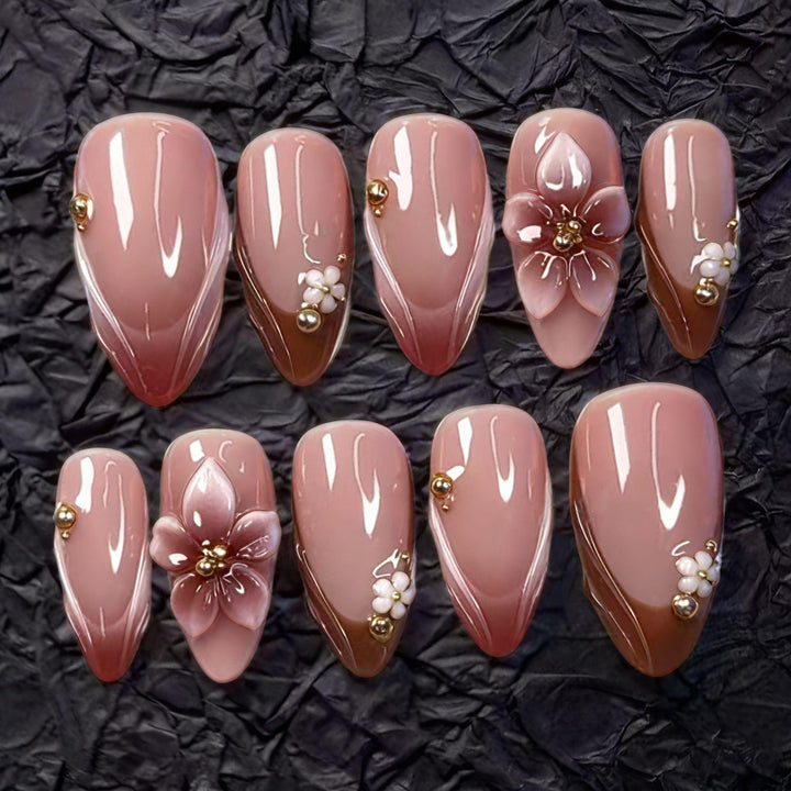 Creative Floral Embellished Press-On Nail Set