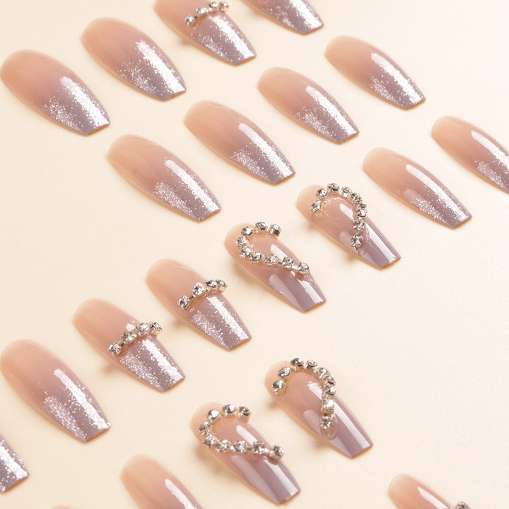 Heart-Shaped Rhinestone Press-On Nail Art Kalsten
