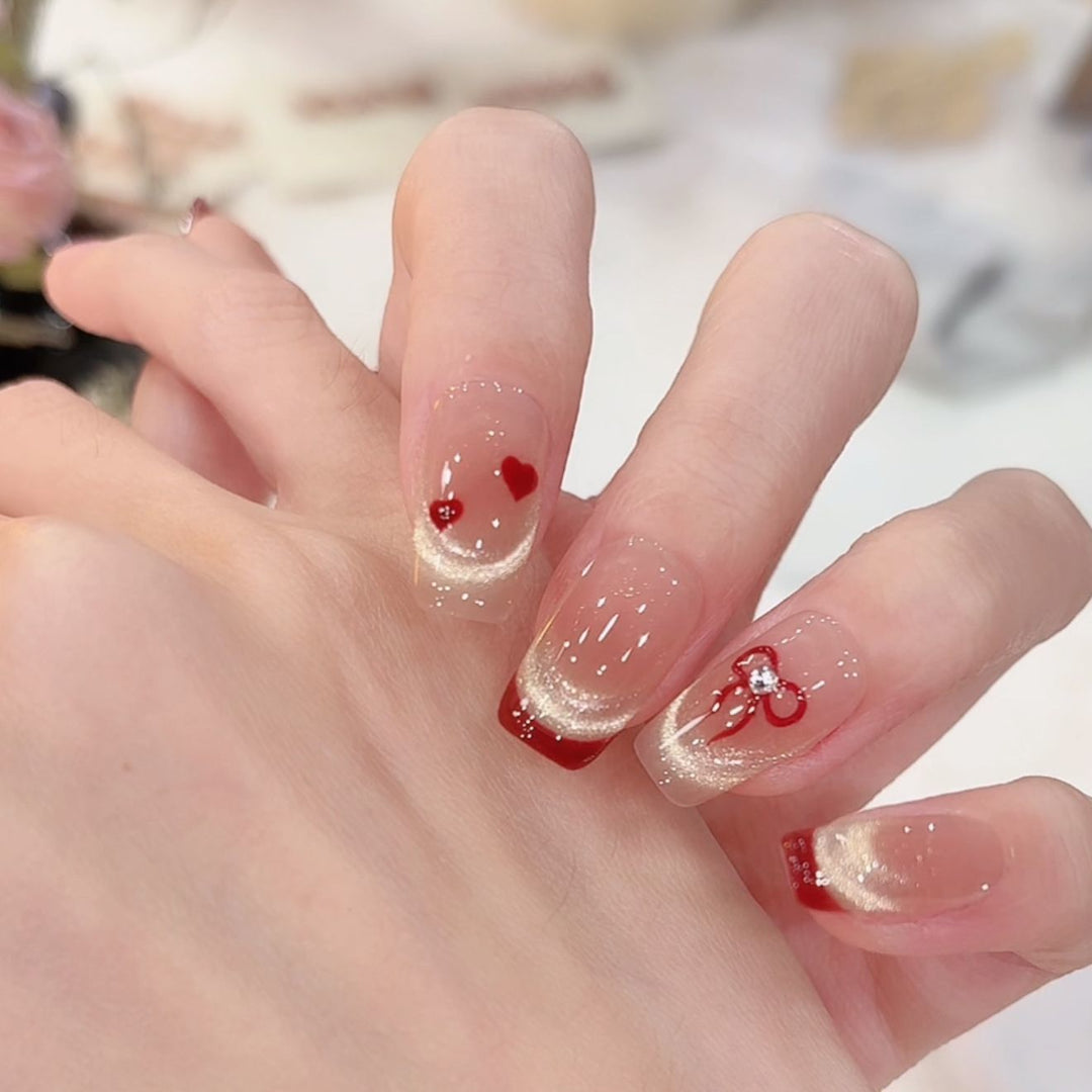 Artistic Heart-Themed Press-On Nail Art Kalsten
