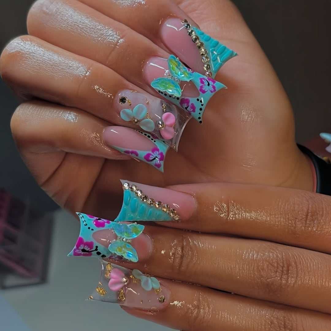 Artistic 3D Floral Press-On Nail Art Kalsten
