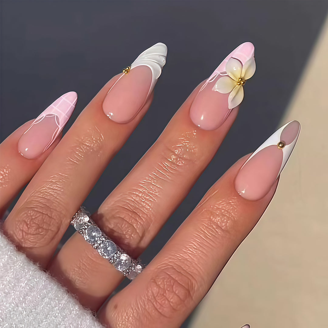 Elegant Floral Design Nail Extensions Kalsten