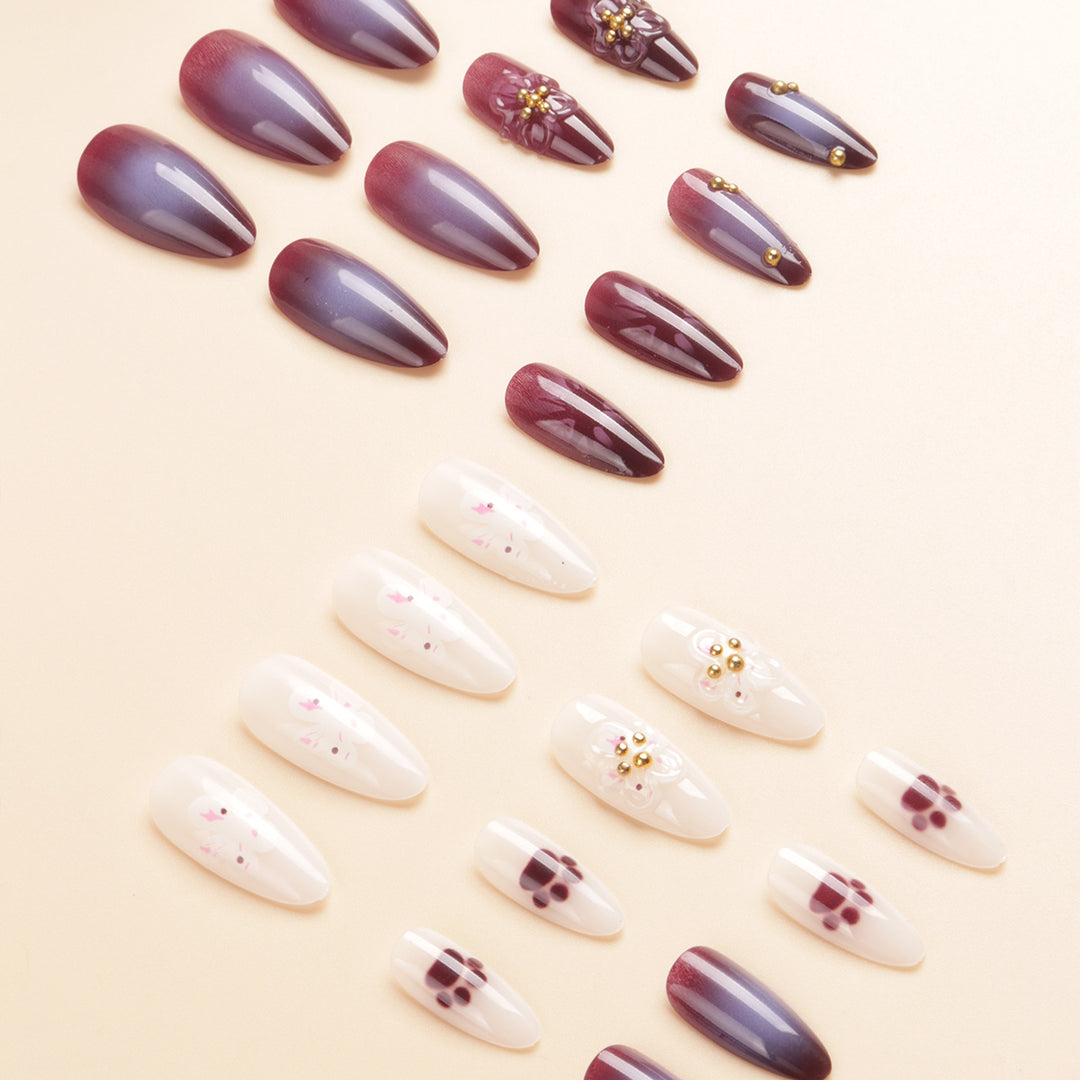 Floral Embellished Stiletto Nail Art Kalsten