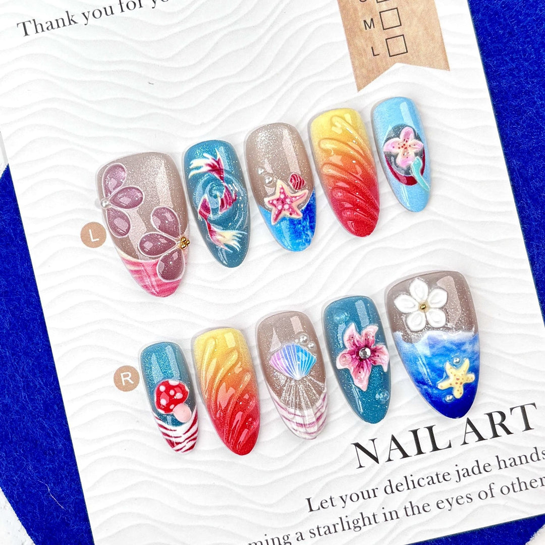 Artificial nail set with floral design and creative glitter Kalsten