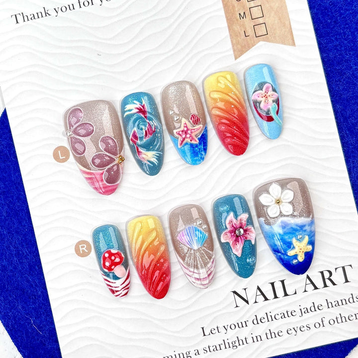 Artificial nail set with floral design and creative glitter Kalsten