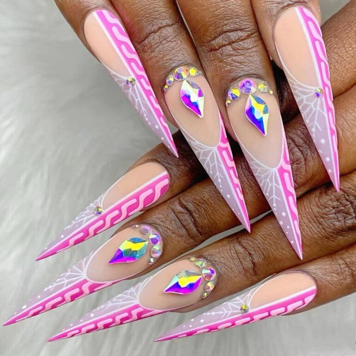 Creative Stiletto Art Nails with Geometric Patterns Kalsten