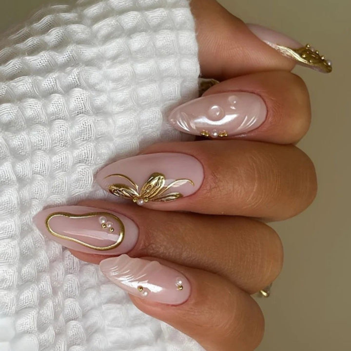Elegant artificial nails with flower and glitter accents Kalsten