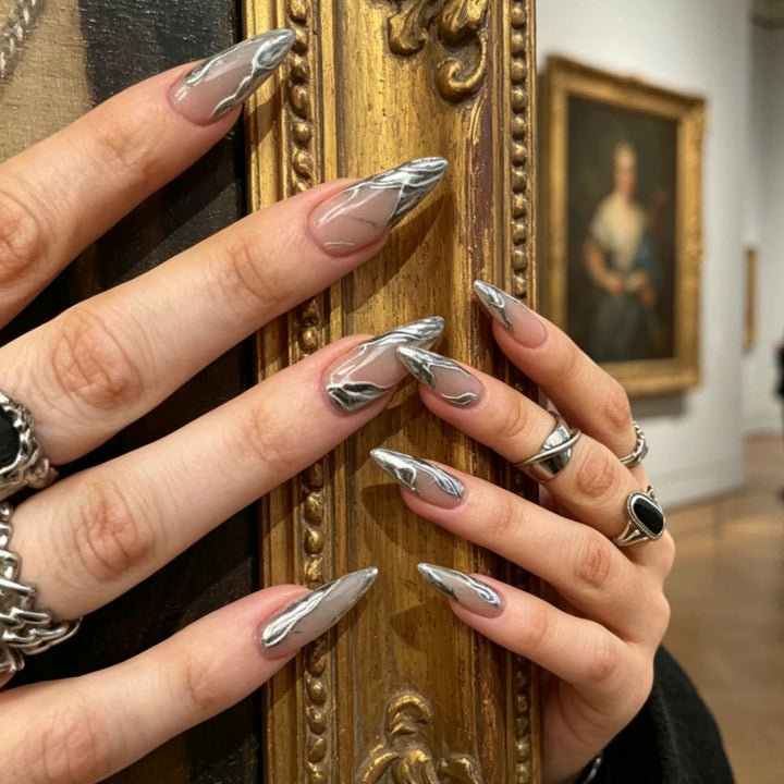 Metallic Marble Art Stiletto Press-On Nails Kalsten