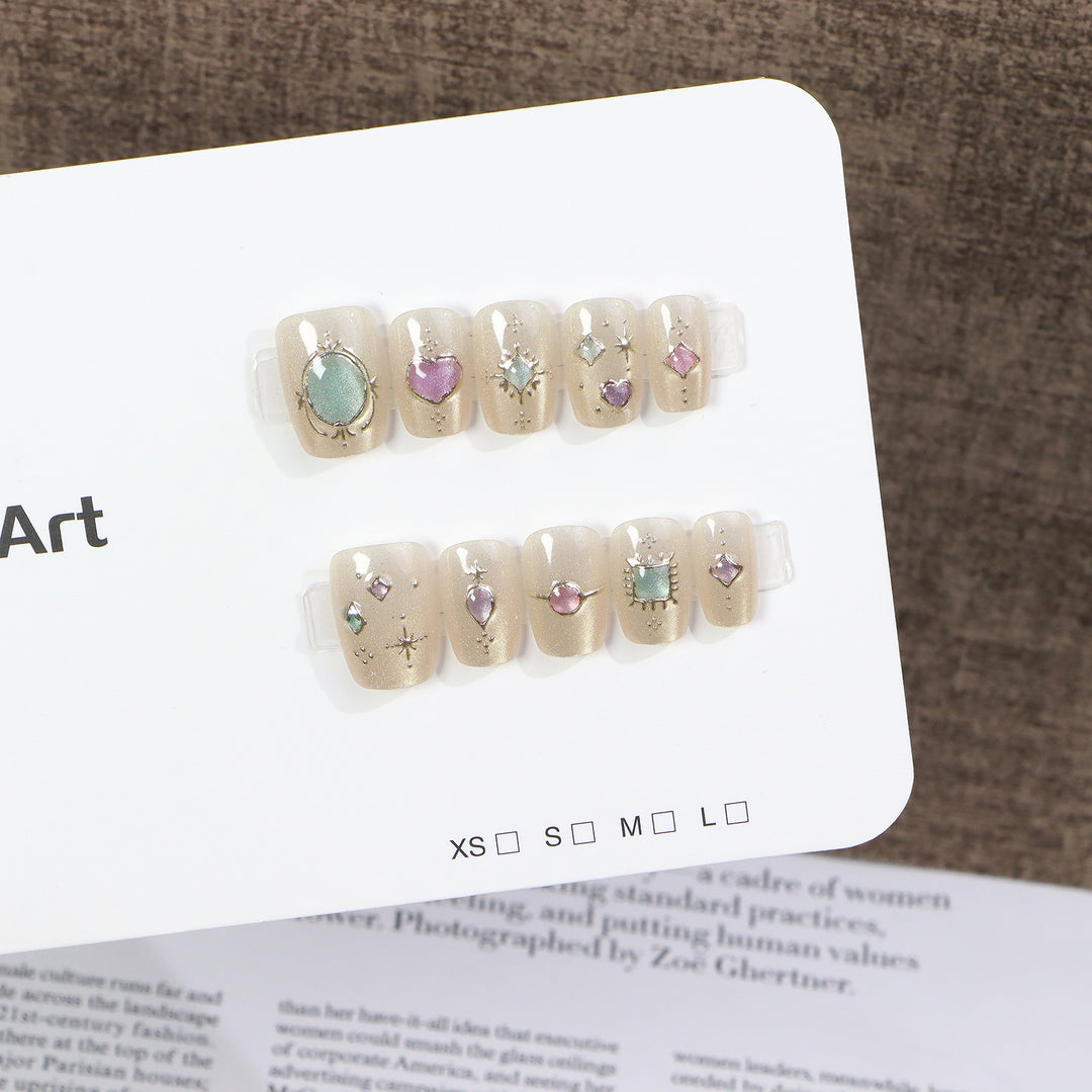 Decorative Press-On Nail Art Set with Gemstone Accents Kalsten
