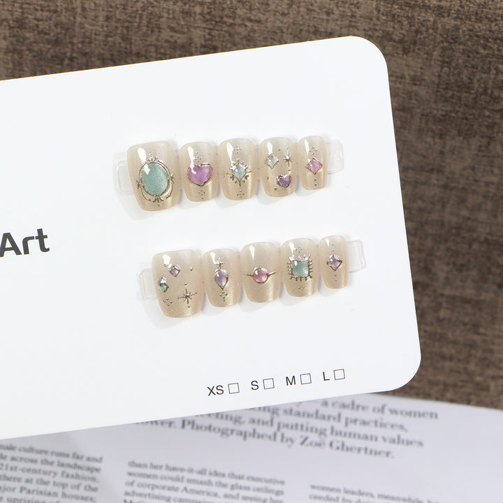 Decorative Press-On Nail Art Set with Gemstone Accents Kalsten