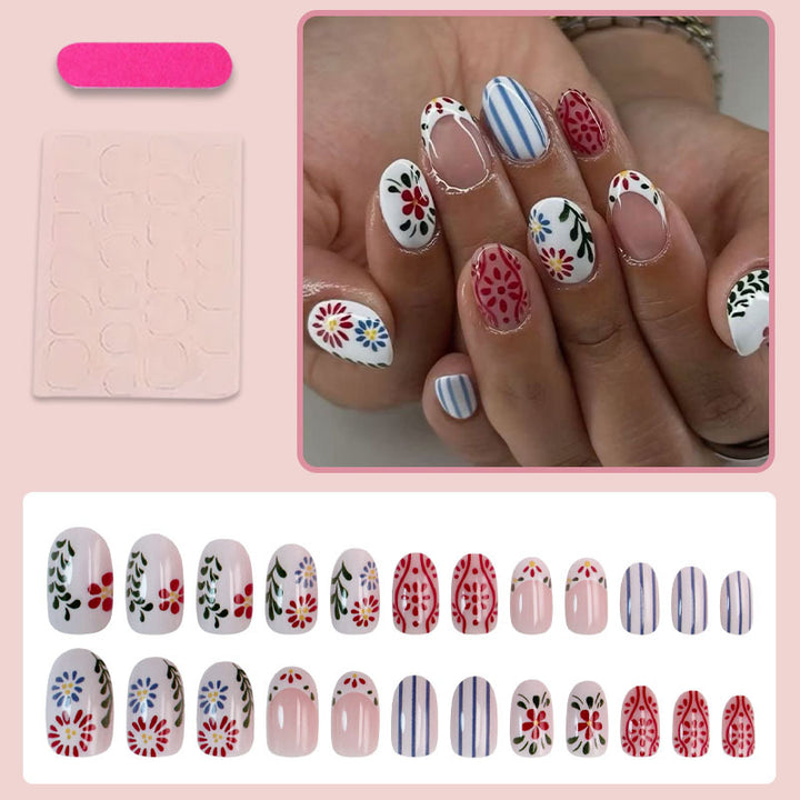 Art nail set with floral and graphic patterns Kalsten