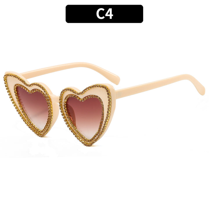 Heart-Shaped Rhinestone-Embellished Sunglasses