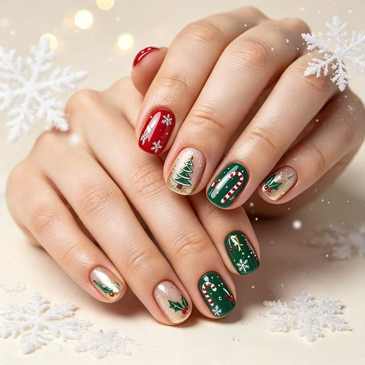 Artificial nails in festive Christmas design Kalsten