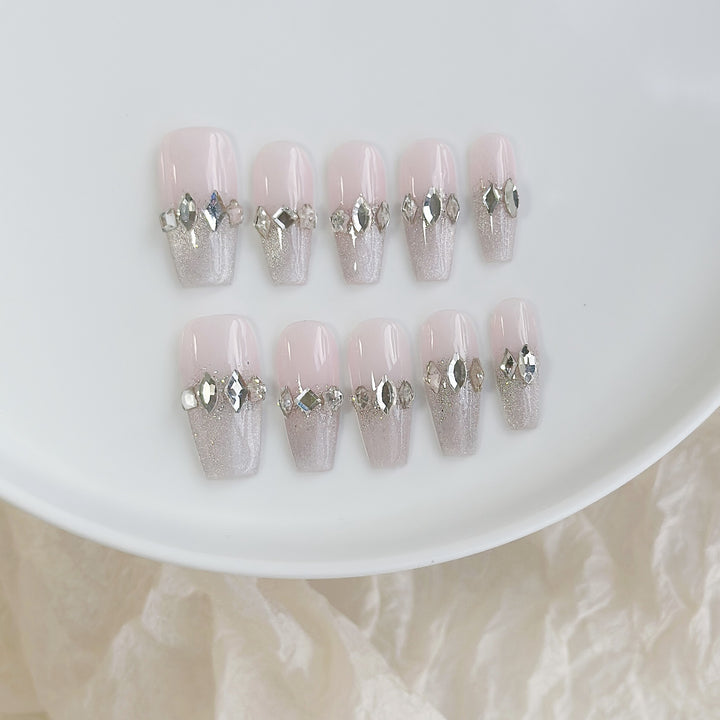 Artistic Press-On Nail Art Set with Heart and Celestial Designs