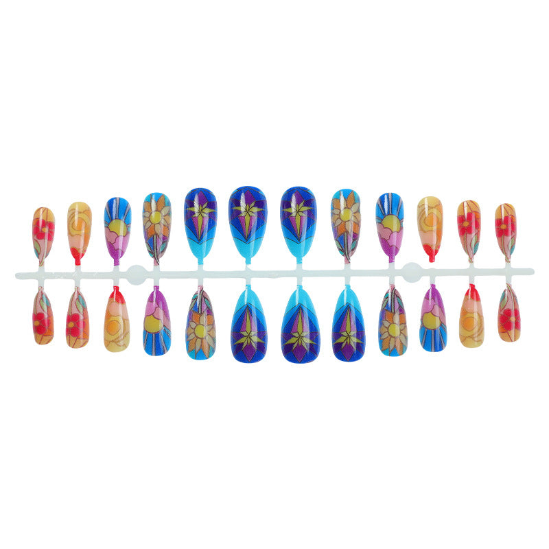 Artistic Press-On Nail Art Set with Floral and Geometric Patterns kalsten
