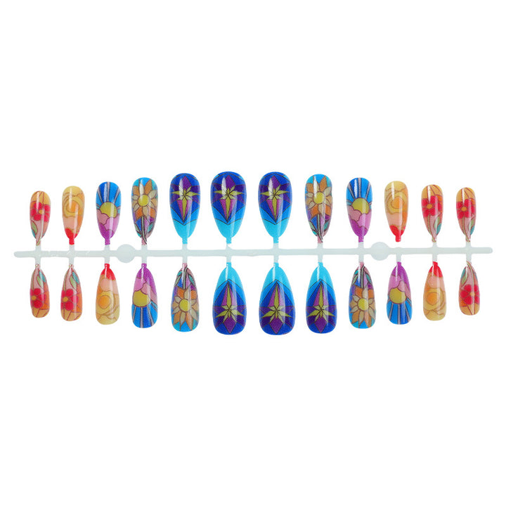 Artistic Press-On Nail Art Set with Floral and Geometric Patterns kalsten