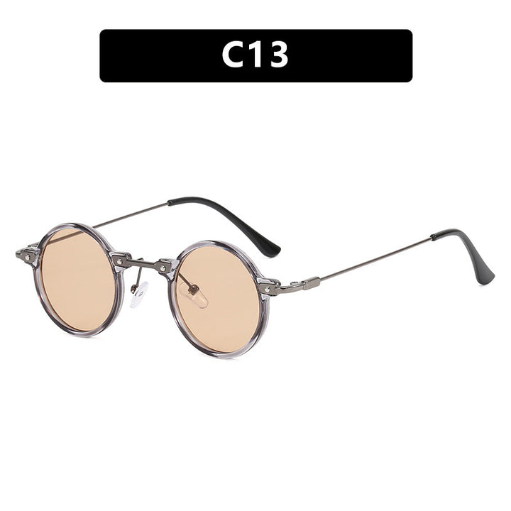 Women's round sunglasses with stylish metal frame and large blue lenses Kalsten
