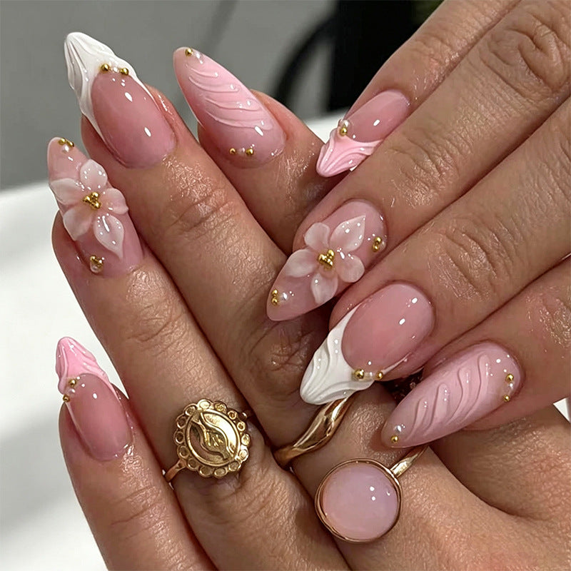 Artificial nail set with filigree floral design and elegant glitter Kalsten