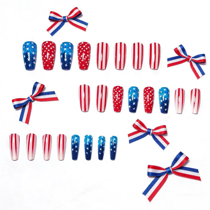 Artificial Nails in Patriotic Stars and Stripes Design Kalsten