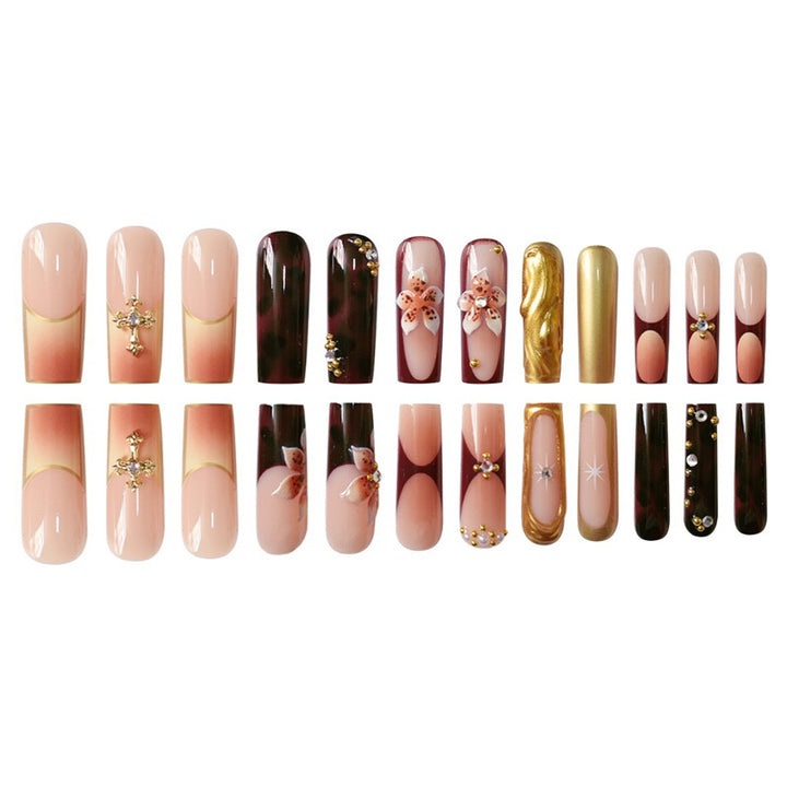 3D Floral and Gemstone Press-On Nail Set Kalsten