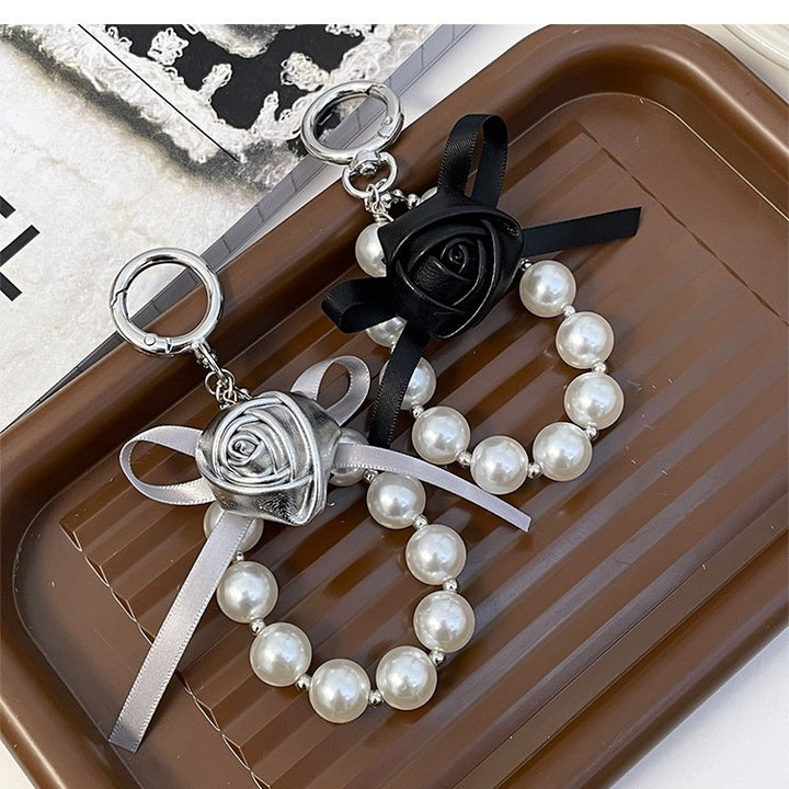 Elegant Pearl and Leather Charm Keychain Kalsten