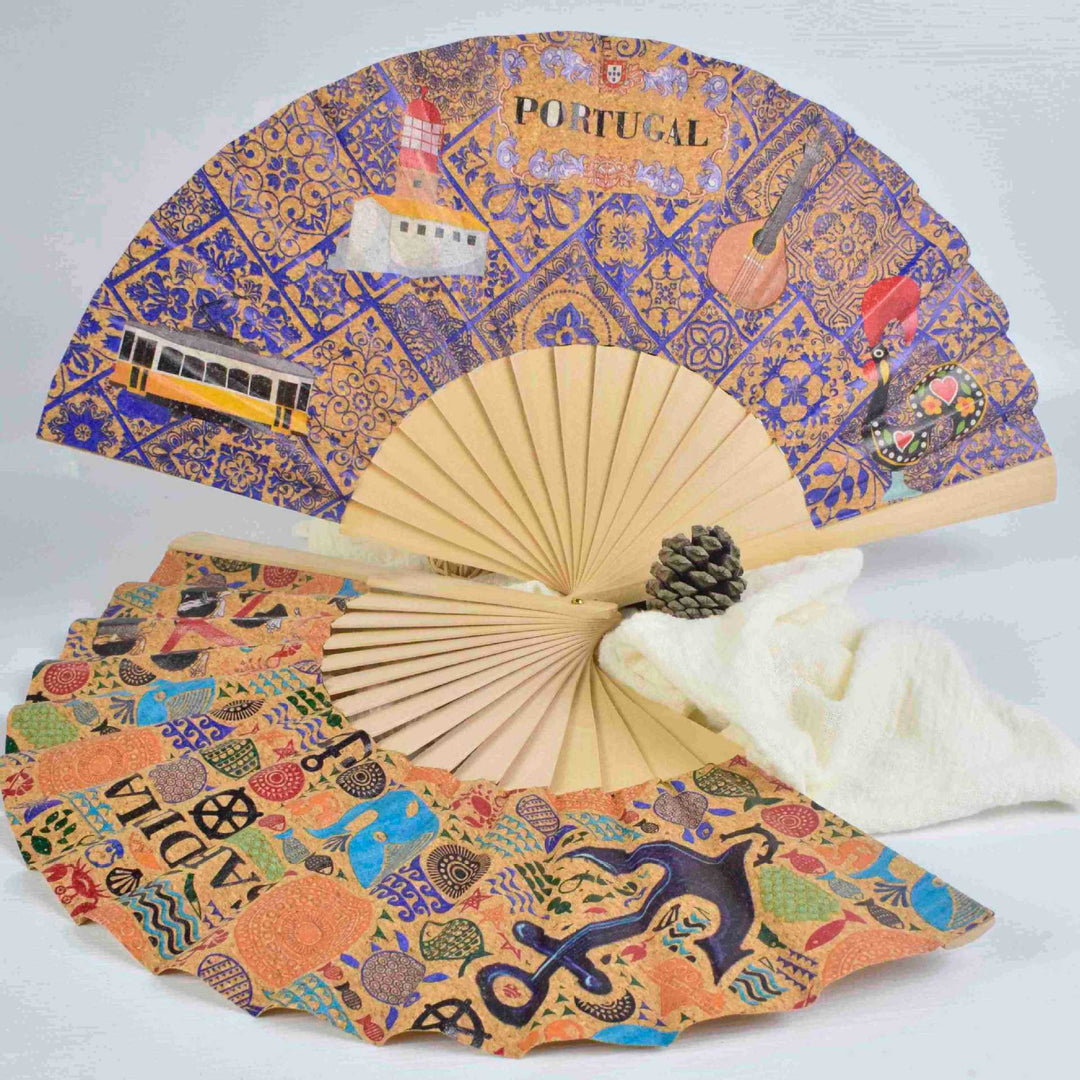 Ladies fan with cultural motif and elegant wooden frame Kalsten