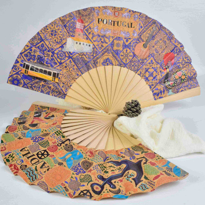 Ladies fan with cultural motif and elegant wooden frame Kalsten