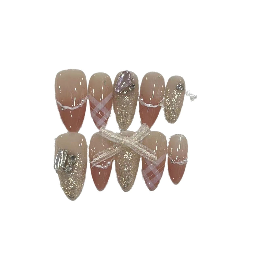 Decorative Stiletto Press-On Nail Art Set with Rhinestone and Glitter Accents Kalsten