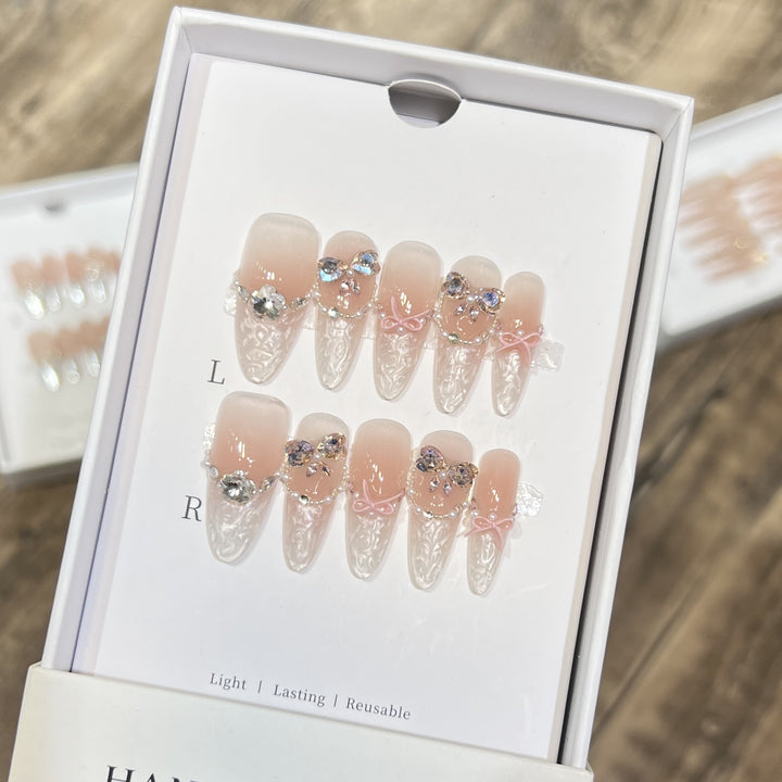 Decorative Stiletto Press-On Nail Set with Bow and Gem Accents Kalsten