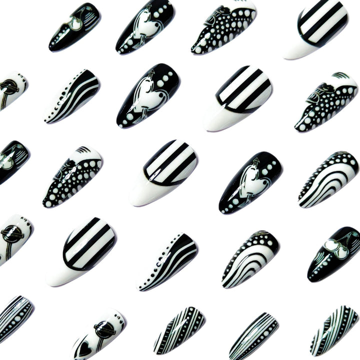Creative Art Nails in Elegant Black-and-White Design Kalsten