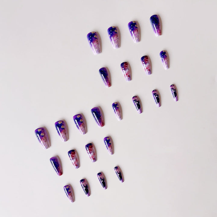 Glittering artificial nail tips in galaxy design Kalsten