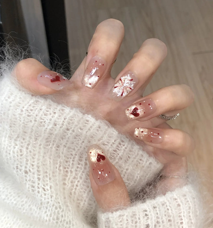 Artistic Press-On Nail Art Set with Floral and Gemstone Accents Kalsten