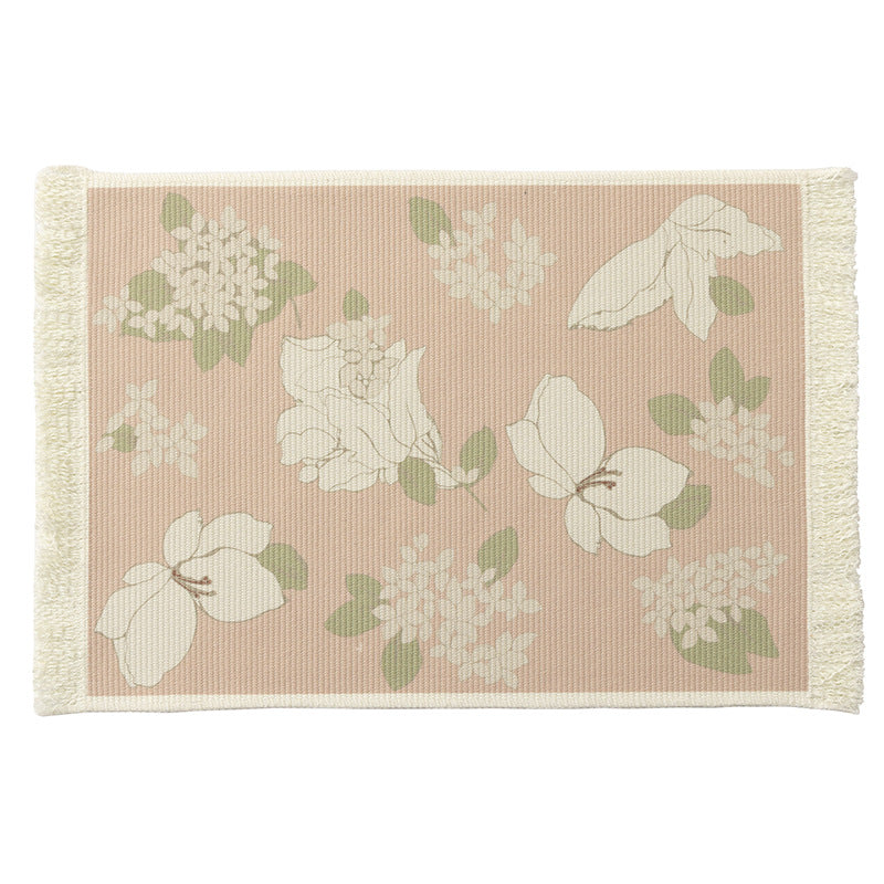 Floral woven bath mat with decorative fringes Kalsten