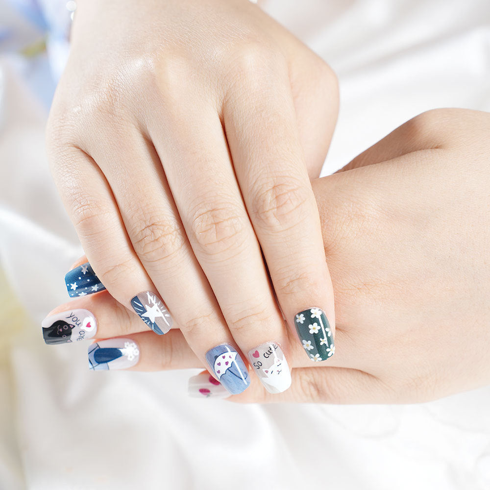 Artistic Cat-Inspired Press-On Nail Set Kalsten