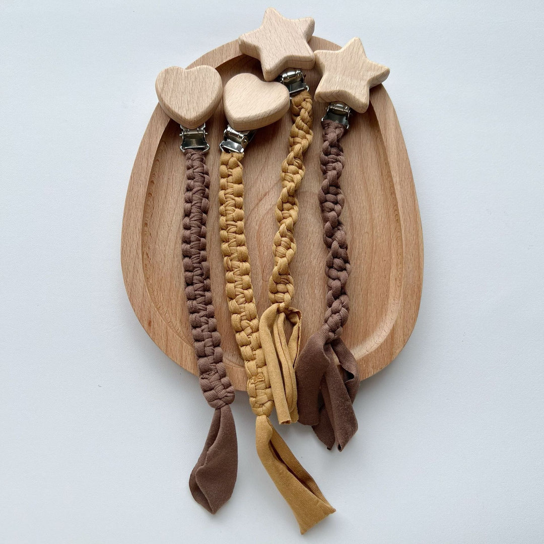 Braided Cotton Pacifier Leash with Wooden Star Safety Clamp
