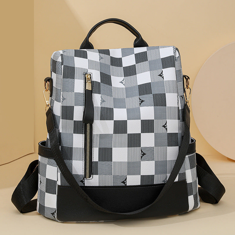 Stylish Checkerboard Pattern Backpack