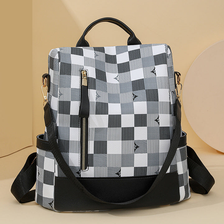 Stylish Checkerboard Pattern Backpack