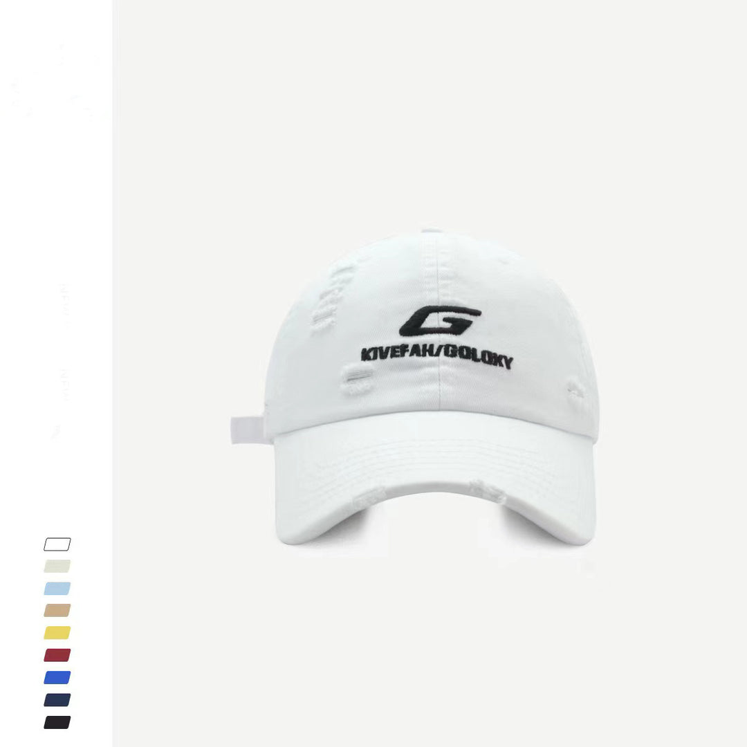 Distressed Cotton Baseball Cap with Adjustable Strap