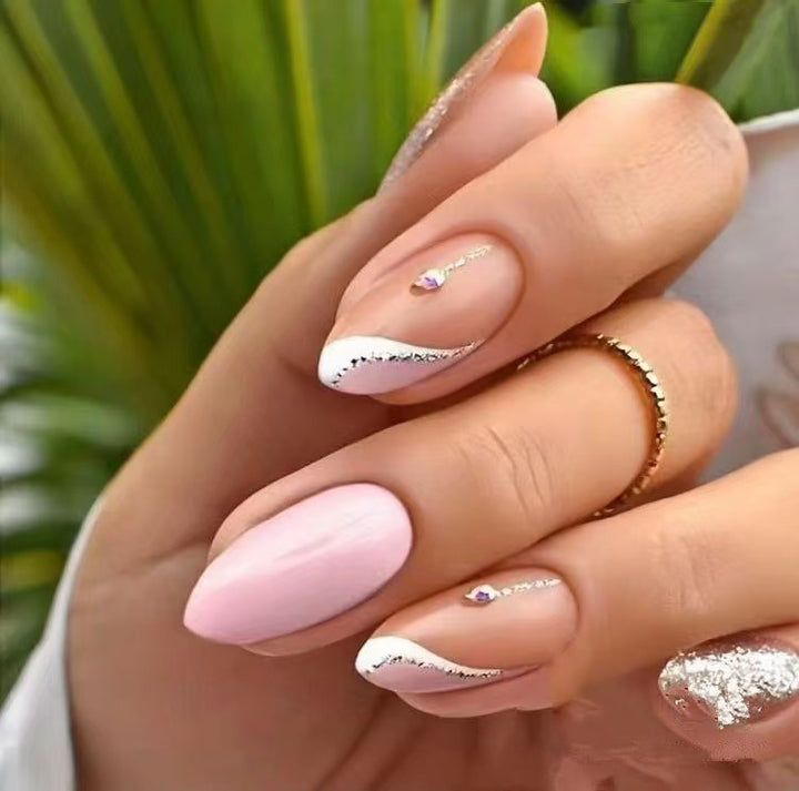 Elegant Artificial Nail Tips with Glitter Accents Kalsten