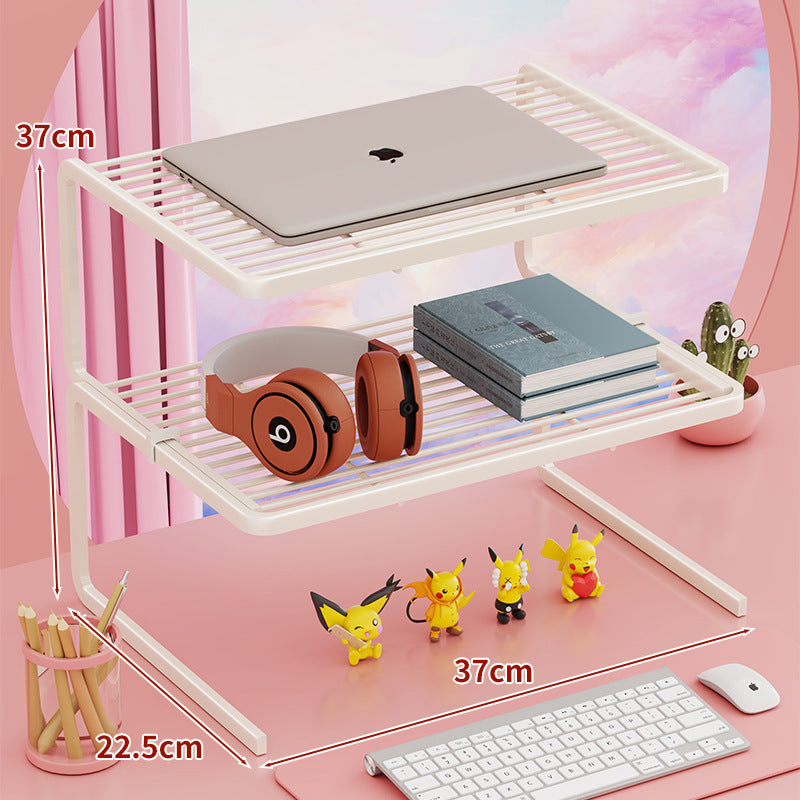 Two Tier Adjustable Metal Laptop and Monitor Riser with Ventilated Slatted Shelves