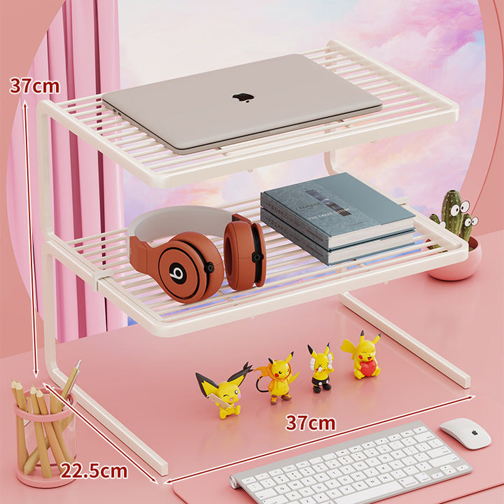 Two Tier Adjustable Metal Laptop and Monitor Riser with Ventilated Slatted Shelves