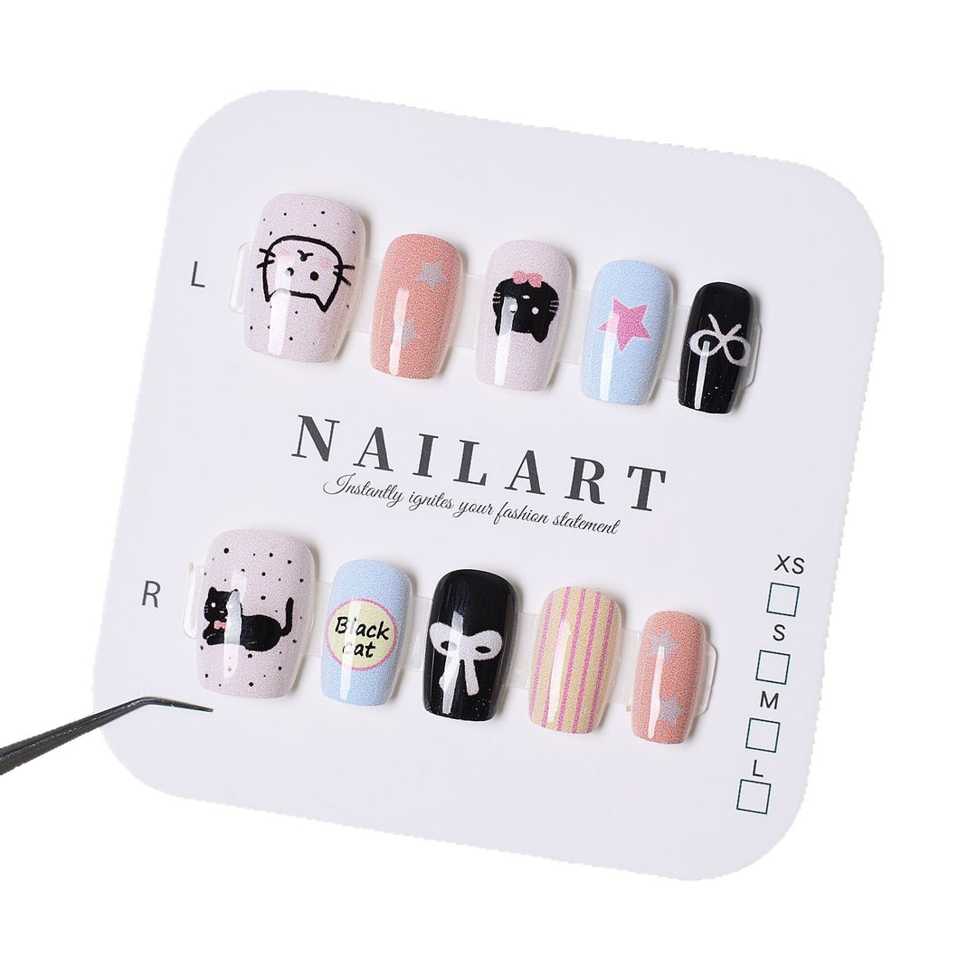 Playful Cat-Themed Press-On Nail Set Kalsten