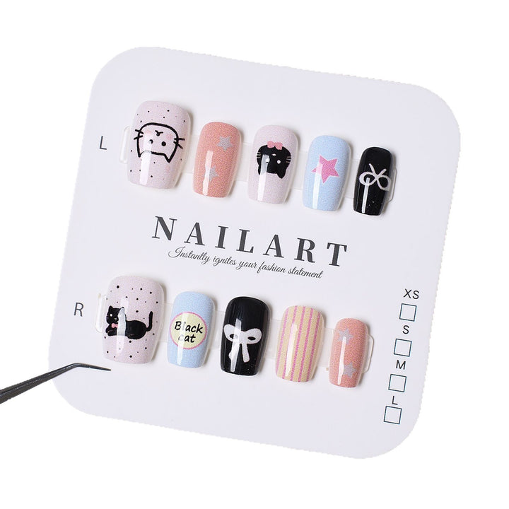 Playful Cat-Themed Press-On Nail Set Kalsten