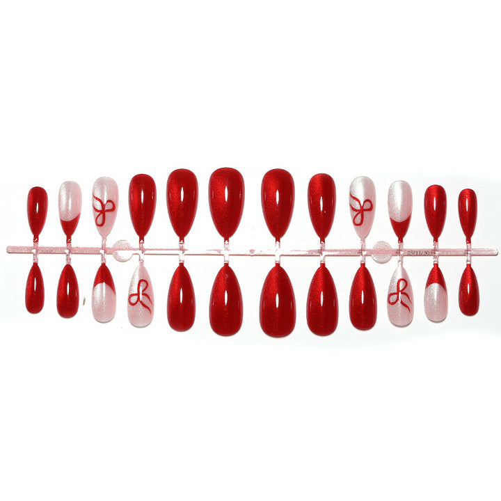 Glossy Press-On Nail Set with Elegant Ribbon Designs Kalsten
