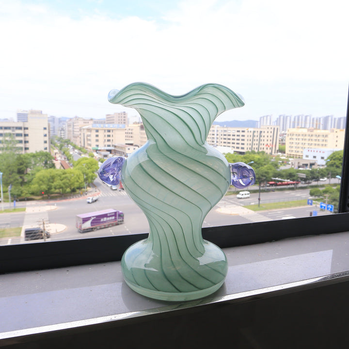 Sculptural Rippled Art Glass Decorative Vase Kalsten