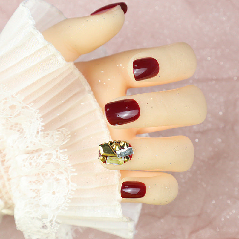 Glossy Press-On Nail Set with Decorative Gem Accents Kalsten