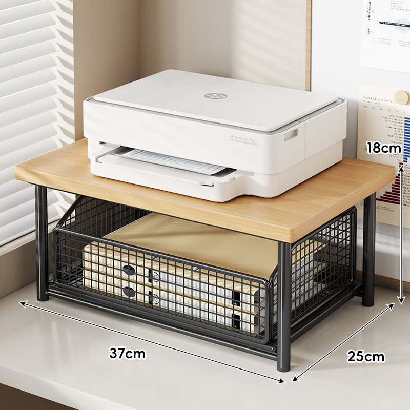 Compact Elevated Printer Stand with Under-Storage Wire Basket