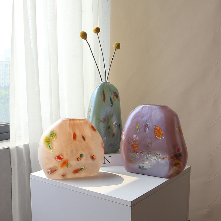 Handblown Sculptural Flat-Profile Art Glass Display Vase Kalsten
