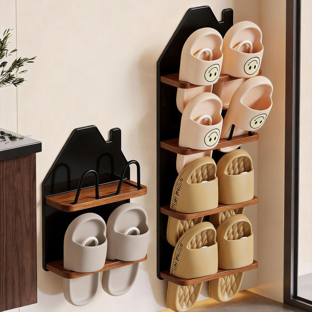 Wall-Mounted Wire Slipper Rack with House-Shaped Frame