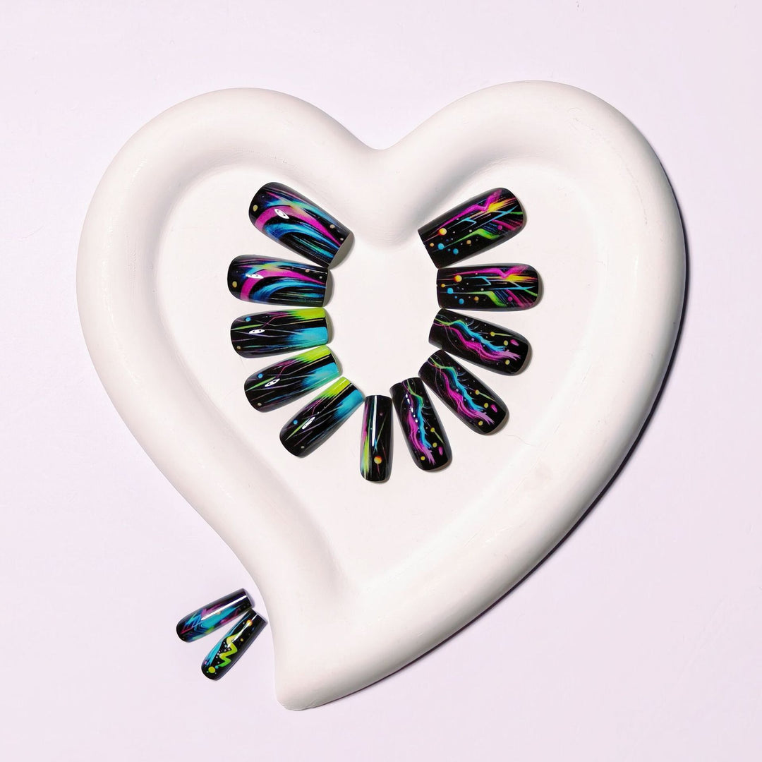 Creative artificial nails with luminous neon design Kalsten