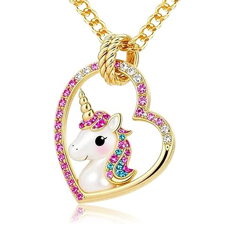 Heart-Shaped Unicorn Pendant Necklace Kalsten